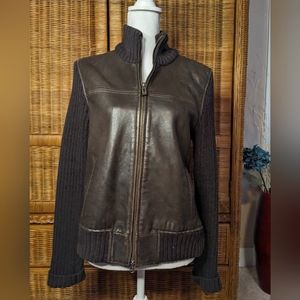 Michael Kors - Leather Front Ribbed Jacket / SIZE MEDIUM / Brown